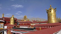 Roof of the Jokhang Temple in Lhasa, the holiest temple in Tibetan Buddhism. Pilgrims travel for thousands of miles to prostrate themselves in front of the temple. December 2006