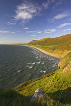 Rhossili Bay looking across to Burry Holms, Gower Peninsula, West Glamorgan, South Wales, UK
