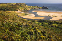 View from above Three Cliffs Bay, Gower Peninsula, West Glamorgan, South Wales, UK