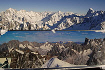 Map of the Panoramic view of the Aiguille du Midi at 3842 metres, near the Mont Blanc, at the Chamonix valley, France