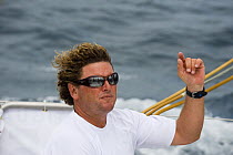ICAP "Leopard 3" boat captain, Chris Sherlock, during Antigua Race Week 2008. Day 1, halfway round the Island Race, Falmouth to Dickenson Bay anti clockwise.