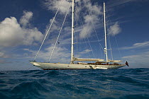 SY "Adele", 180 foot Hoek Design, anchored off the coast of St Barts. Non editorial uses must be cleared individually.