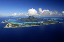Aerial view of a volcanic island in French Polynesia