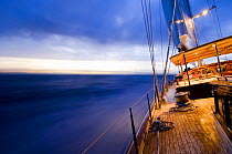 Evening sailing onboard SY "Adele", 180 foot Hoek Design, as she sails north from South Georgia to Rio de Janeiro, February 2007 Non editorial uses must be cleared individually.
