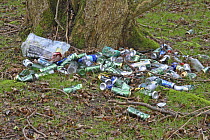 Cans dumped in woodland, fly tipping, Norfolk, UK, March 2007