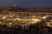 The Square, Jemaa el Fna,  with market stalls at night, Marrakech, Morocco, North Africa