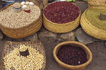 Beans in baskets for sale at a market, South Madagascar