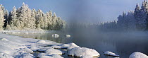 Winter landscape with lake, snow and mist, February, Northern Finland 2007