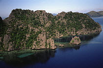 Aerial view of west coast of Coron Island and adjacent islets, Palawan, Philippines, October 2001