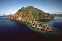 Aerial view of islets near Coron and Busuanga Islands, Palawan, Philippines, October 2001.
