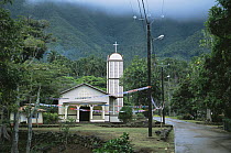 The church in a small village on Ua Huka Island, Marquesas Islands, French Polynesia.