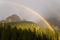 Double rainbow over Col de i Tce (Pass), Dolomiti di Sesto National Park, Dolomites, Italy