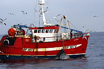 The Banff-registered fishing vessel, Faithful, takes onboard a full catch of prawns in the North Sea, January 2006