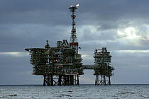 Silhouette of the Bruce production platfom, operated by BP, situated in the North Sea 100 miles east of the Shetland Islands, May 2006