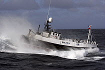 The Peterhead-registered fishing vessel Demares battles through heavy waves in the North Sea