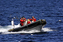 Greenpeace activists in an inflatable RIB in the North Sea, May 2007