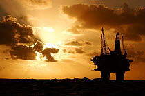 Silhouette of the Statfjord Bravo production platform in the Norwegian section of the North Sea, September 2007