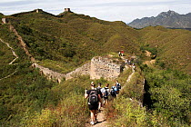 A group of hikers exploring a section of the Great Wall of China, Hebei Province, September 2007