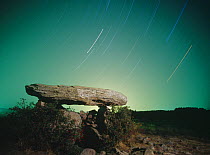 Long exposure of stars above a rock bridge in the Eastern Pyrenees. Alta Cerdanya, Languedoc-Roussillion, France