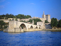 Pont d'Avignon over the River Rhone with the Palais des Papes behind, Avignon, Provence, France, June 2004