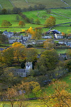 View over village of Arncliffe, Littondale, Yorkshire Dales National Park, England, UK, autumn