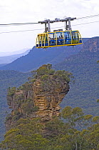 The Katoomba Skyway has a clear floor giving tourists a view straight down into the valleys of the Blue Mountains, New South Wales, Australia