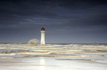 Perch rock lighthouse, New Brighton, at the mouth of the River Mersey, Merseyside, in a storm, January 2008