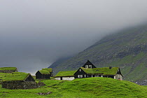 Buildings in Saksun which have grass on their roofs, Streymoy Island, Faroe Islands, Denmark