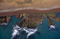 Aerial view of the coast of Patagonia showing Orca in channel along beach, Valdes peninsula, Patagonia, Argentina, october 2003