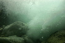 Underwater landscape beneath waterfall, Baca River, Slovenia, June