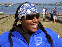 Louise, Bristol Pilot Gig Club Ladies' A Crew rower on Town Beach, at the 19th World Pilot Gig Championships, Isles of Scilly, May 2008