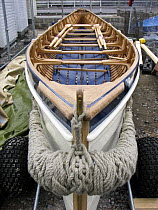 Lyme Regis Gig Club's first boat "Rebel" in temporary compound, Dorset, July 2008