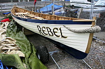 Lyme Regis Gig Club's first boat ^Rebel^ in temporary compound, Dorset, July 2008