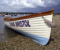 Bristol Gig Club's second gig, "Young Bristol" pulled up on beach at Mylor, Falmouth Gig Regatta, June 2008