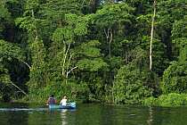 Small rowing boat on river in Tortuguero National Park, Costa Rica