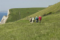 Walkers on Dorset's heritage coastal path, on the 'Jurassic coast', UK