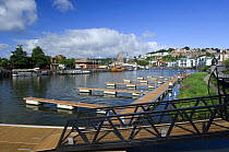 Moorings and gangway in the floating harbour, Bristol, UK