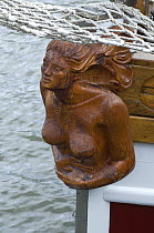 Wooden figurehead on traditional wooden boat, Bristol Floating Harbour, August 2008