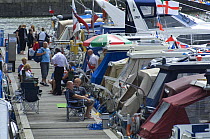 Boat Owners relaxing together on pontoon at Bristol Harbour Festival, August 2008