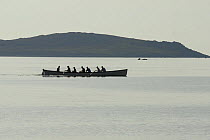 Gig rowing to start line, World Pilot Gig Championships, Isles of Scilly, May 2008