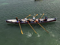 HMS Raleigh ladies crew in their gig "Jupiter" at the 19th World Pilot Gig Championships, Isles of Scilly, May 2008
