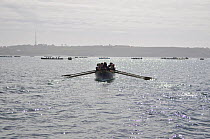 Crews rowing to start line at the 19th World Pilot Gig Championships, Isles of Scilly, May 2008