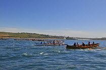 Men's crews racing in the top heat at the 19th World Pilot Gig Championships, Isles of Scilly, May 2008