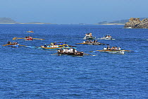 Crews racing in the final heats of the 19th World Pilot Gig Championships, Isles of Scilly, May 2008