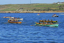 Cattewater ladies crew in "Pilgrim" nearing the finish line of the 19th World Pilot Gig Championships, Isles of Scilly, May 2008