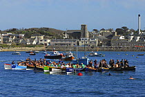 Crews rafted together after the final races of the 19th World Pilot Gig Championships, Isles of Scilly, May 2008