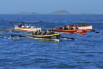 Men's crews racing in the final heat of the 19th World Pilot Gig Championships, Isles of Scilly, May 2008. Mount's Bay in ^Kensa^ are leading.