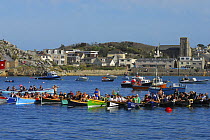 Crews rafted together after the final races of the 19th World Pilot Gig Championships, Isles of Scilly, May 2008