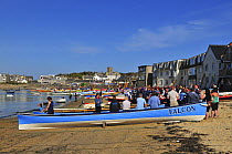 Gigs pulled up on Town Beach, St. Mary's, at the 19th World Pilot Gig Championships, Isles of Scilly, May 2008