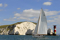 "St David's Light" sailing past the Needles Lighthouse during Round the Island Race, The British Classic Yacht Club Regatta, Cowes Classic Week, July 2008
